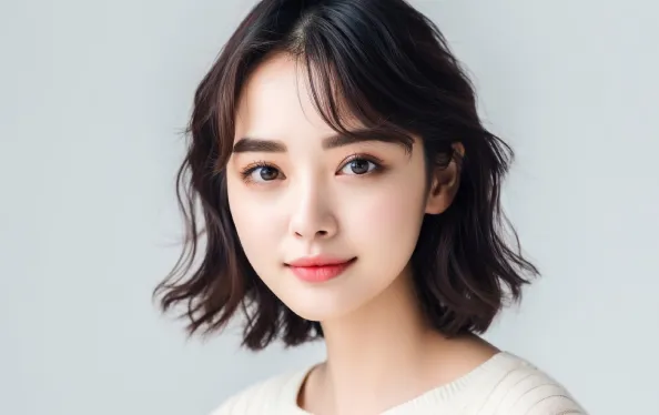 Beautiful Asian Woman, Close up on her face with Smooth skin look at the camera on a White background in Studio light. generative AI